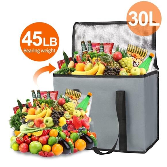 2Pack Insulated Reusable Grocery Bag with Zippered Top,X-Large Frozen Foods Cold - Picture 4 of 7